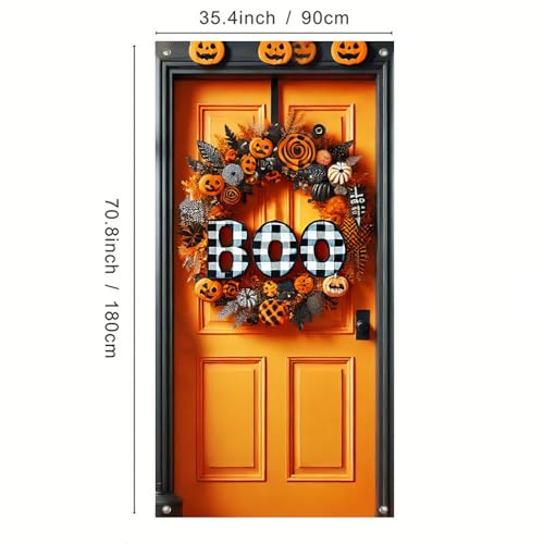 Halloween Door Cover Boo Pumpkins 35x71 Inch Polyester