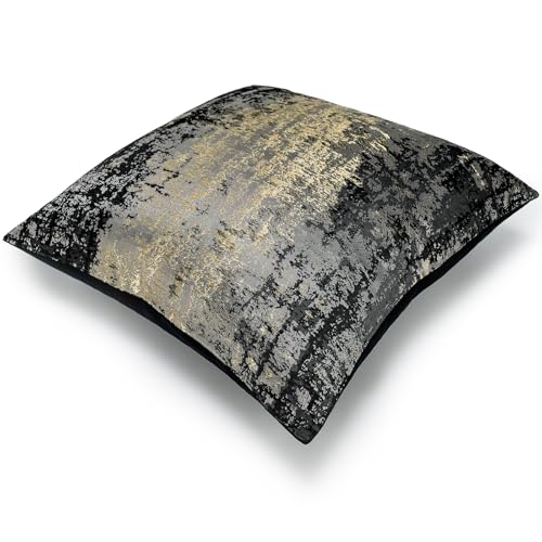 Charcoal Champagne Metallic Jacquard Pillow Covers 18x18 Pack of 2 Velvet Back Modern Glam Sofa Decor (2 Count)