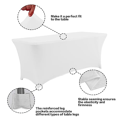 2 Pack 4FT Table Cloth for Rectangular Spandex White Table Cover (2 Count)