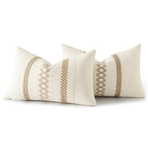 Set of 2 Neutral Boho Decorative Lumbar Pillow Covers 12x20 Inch (2 Count)