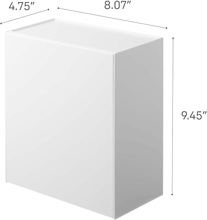 YAMAZAKI Home Tower Wall Mounted Storage Or Trash Bin With Tray, Small Wastebasket With Lid, Bathroom Or Kitchen Organizer - Abs Plastic