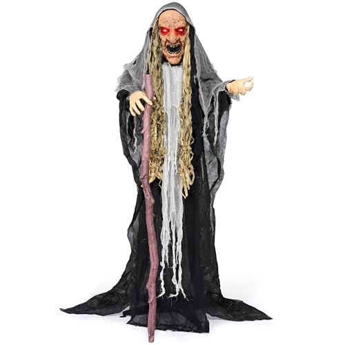 62” Halloween Decorations Outdoor Animatronics Standing Hunchback Witch with Light Creepy Sound Decor