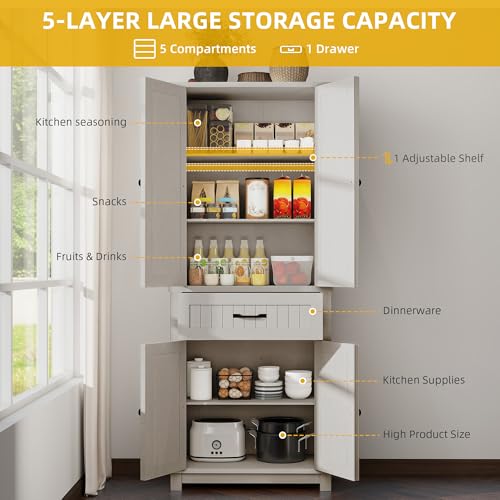 72" Kitchen Storage Cabinet with Drawer and Adjustable Shelves