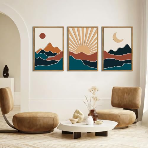 Large Boho Colorful Mountain Wooden Wall Art Set
