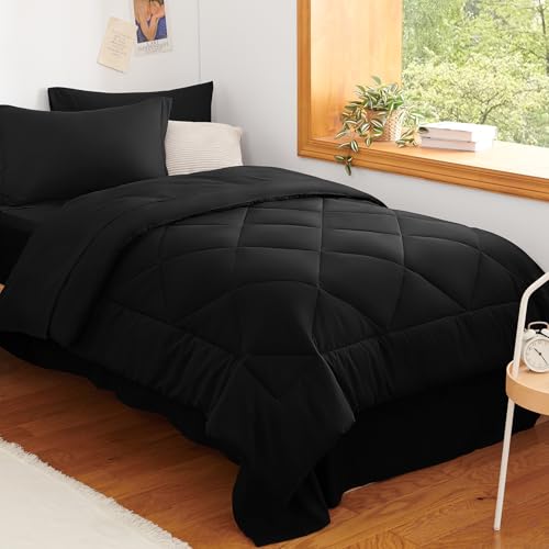 Twin XL Comforter Set with Sheets Black