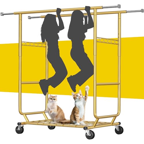 Clothing Rack 650LBS Heavy Duty Collapsible Double Rods Shelves