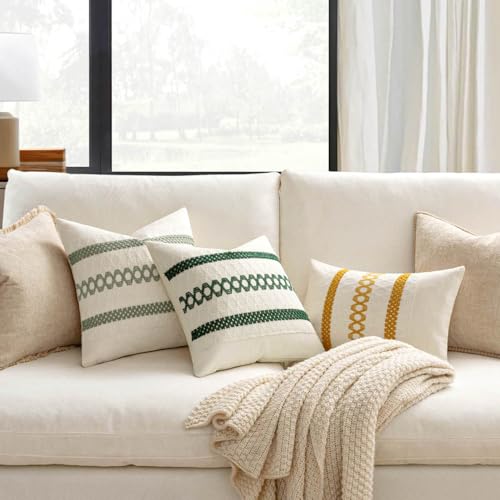 Set of 2 Sage Green Boho Decorative Lumbar Pillow Covers 12x24 Inch (2 Count)