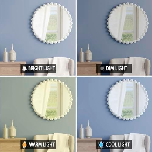 Madison Park Round Mirror, Metal Frame Circle Mirror 27 inch, Wall Art Decor Mounted Hanging for Entryway, Bathroom, Hallway, Living Room, Vanity, Marlowe, White