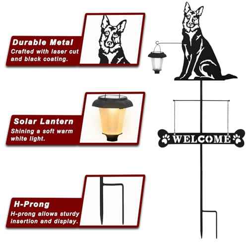 Solar German Shepherd Silhouette Dog Breed Welcome Sign with a Lantern
