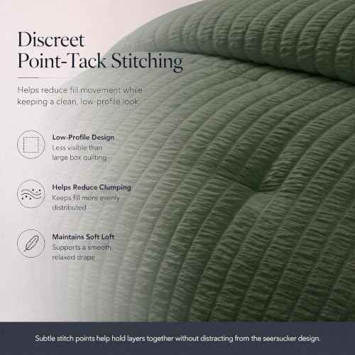 King Size Comforter Set 7 Pieces Dark Green Seersucker Bed in a Bag