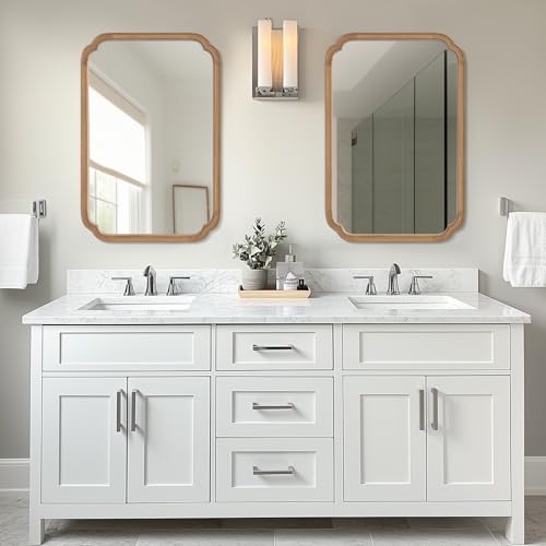 24" x 36" Rounded Corner Arch Wall Mirror with Wood Frame for Entryway