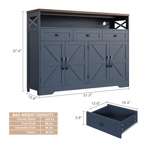 Farmhouse Buffet Cabinet with Drawers & Open Shelf