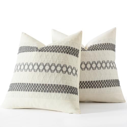 Set of 2 Gray Boho Decorative Pillow Covers 18x18 Inch