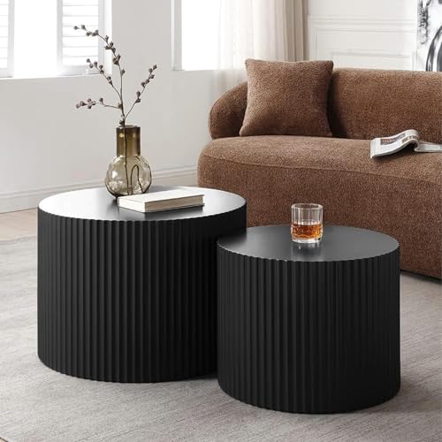 Black Round Fluted Nesting Coffee Table Set of 2