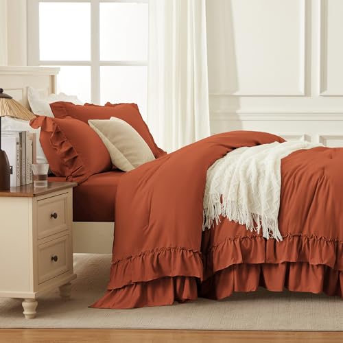 Burnt Orange Twin Size Ruffle Comforter Set
