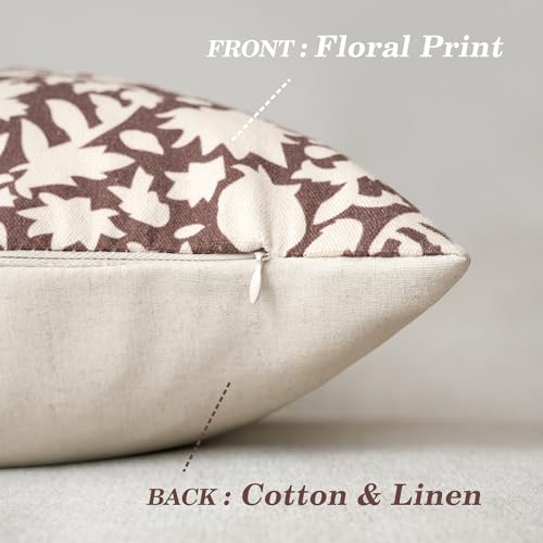 Set of 2 Decorative Neutral Floral Throw Pillow Covers Accent Farmhouse Cushion Covers Boho Vintage Pillowcase for Couch Sofa Bedroom Living Room Home Decor (2 Count)