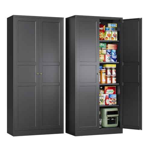 Black Storage Cabinet with Adjustable Shelves