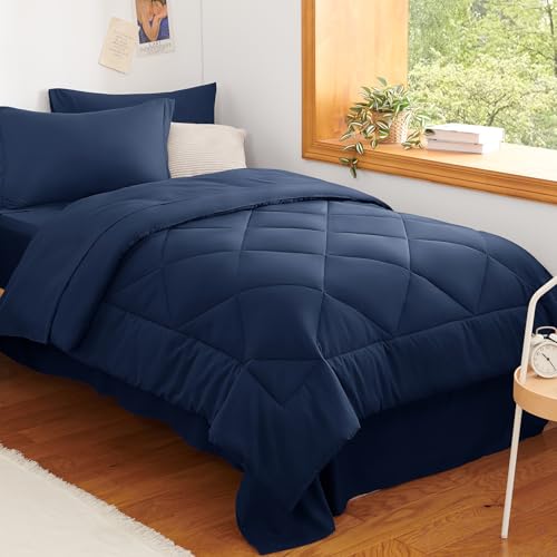 Twin Comforter Set with Sheets Navy