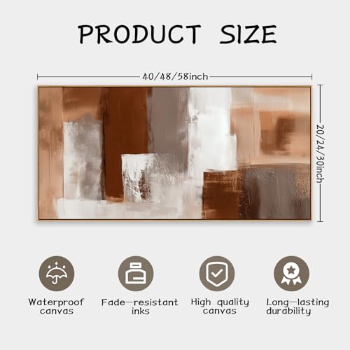 Large Abstract Wall Art 20x40 Inch Brown White Gray Framed Canvas Print Painting Modern Neutral Tone Artwork for Living Room Sofa Bedroom Waterproof & Fade Resistant Wood Frame Decor Ready to Hang