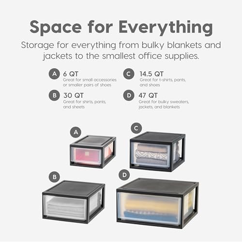 2-Pack, 47 Qt. Extra Large Stacking Drawer Organizer, Black (2 Count)