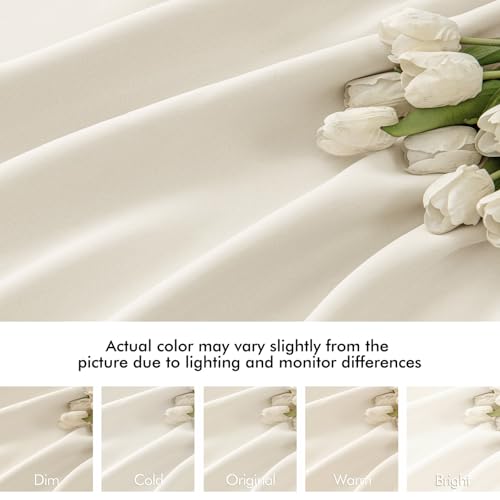 Beige White Back Tab Blackout Curtains 52x102 Inch Long 2 Panels Set (2 Count)