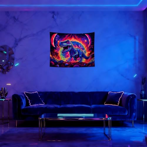 Blacklight Dinosaur Tapestry Wall Hanging Black Light Tapestries Uv Glow in the Dark Dino Poster for Teen Boys Room Bedroom 29x37in
