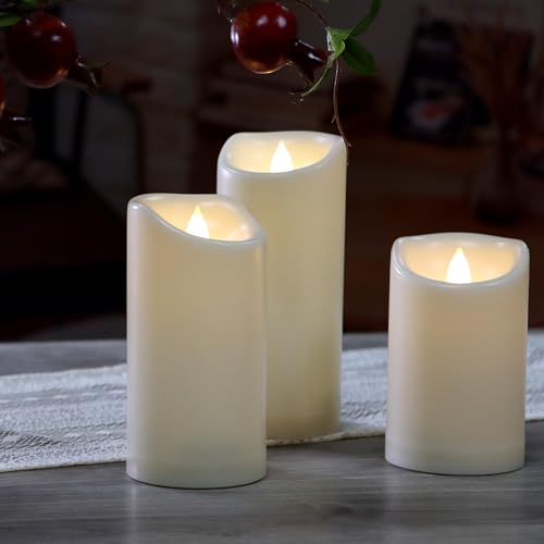 Outdoor Battery Operated Flameless LED Pillar Candles with Remote 3 Pack (3 Count)