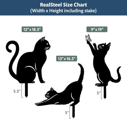 I 3 Pack Steel Cat Garden Decor I Outdoor Yard Decorations I Gift for Cat Lovers I Lawn Ornaments and Statues I Garden Signs Decorative Outdoor (3 Count)