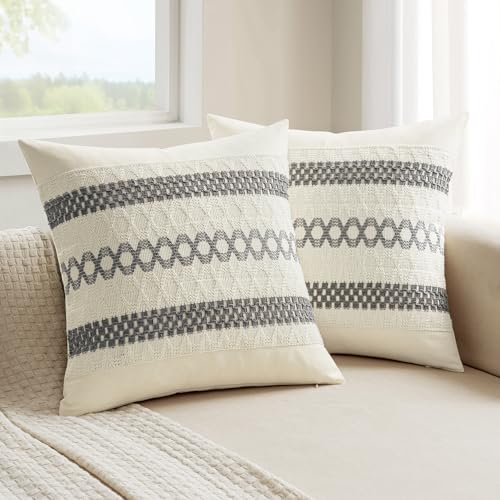Set of 2 Gray Boho Decorative Pillow Covers 18x18 Inch