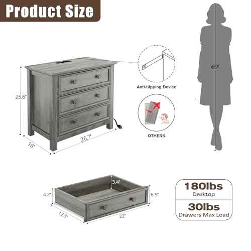 Large Nightstand with Charger Station