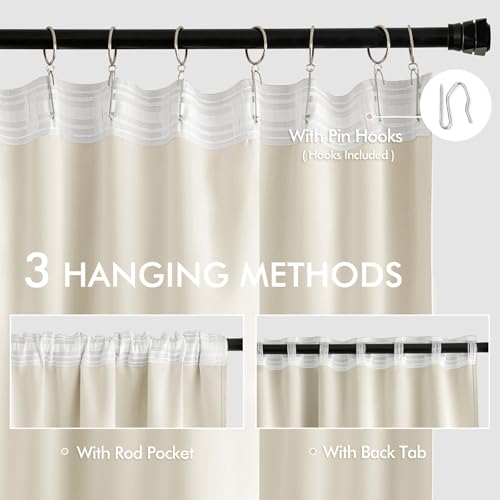 Beige White Back Tab Blackout Curtains 52x102 Inch Long 2 Panels Set (2 Count)