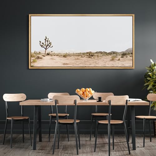 Extra Large Framed Canvas Print Wall Art Desert Solitude Joshua Tree Landscape Antique Retro Fine Art Illustrations Decorative Colorful for Bedroom