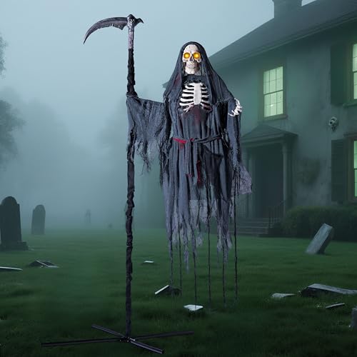 6 Ft Flying Grim Reaper Animated Halloween Decorations Outdoor with Sickle