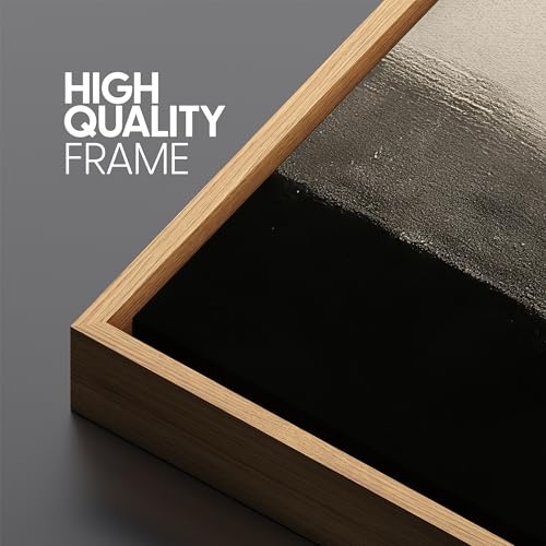 Large Framed Canvas Print Wall Art Minimalist Black and Beige Abstract Neutral Tones Modern Illustrations Decorative Colorful for Bedroom