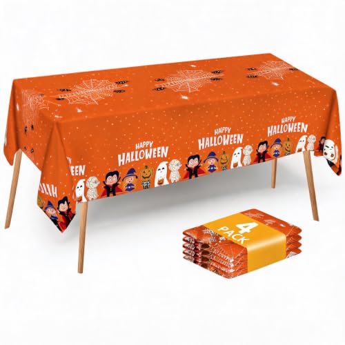Halloween Tablecloth Disposable Table Cover Kids Birthday Party Decoration (4 Count)