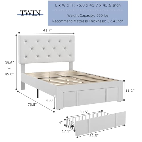 Twin Size Bed Frame with Storage Drawers