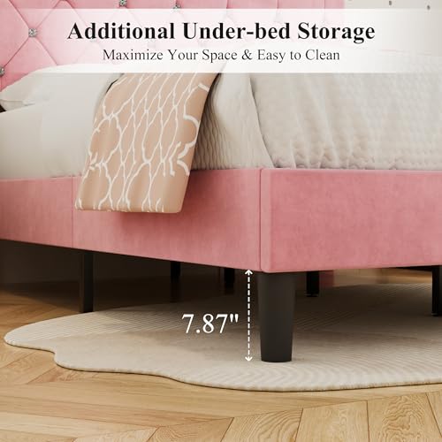 Queen Size Bed Frame with Diamond Tufted Headboard