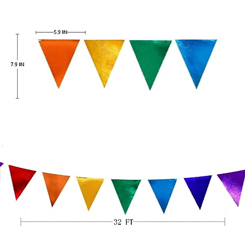 Rainbow Party Decorations Colorful Metallic Fabric Triangle Pennant Banner Flag Bunting Garland for Rainbow Fiesta Carnival Christmas Birthday Wedding Shower Holiday Outdoor Party Supplies