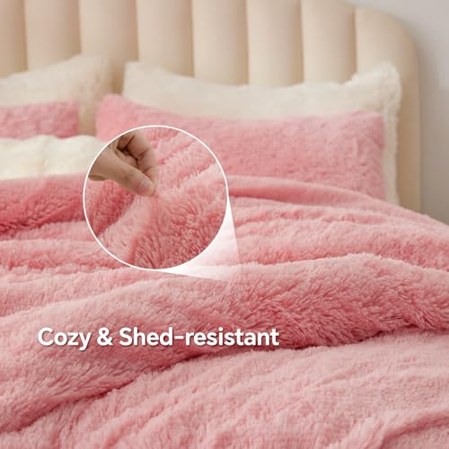 Pink Fluffy Comforter Set Queen