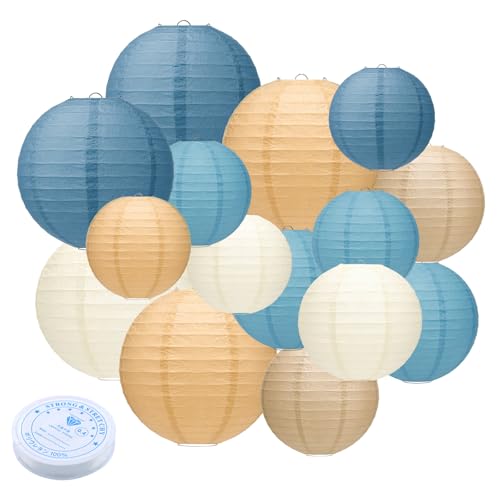 15 Pack Dusty Blue Paper Lanterns with String (15 Count)