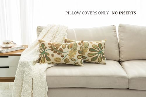 Set of 2 Jacquard Tropical Leaf Pattern Oblong Throw Pillow Covers Accent Pillowcase 12X20 Inches (2 Count)