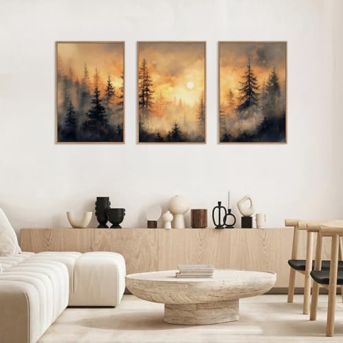 Golden Sunshine Forest Framed Canvas Wall Art