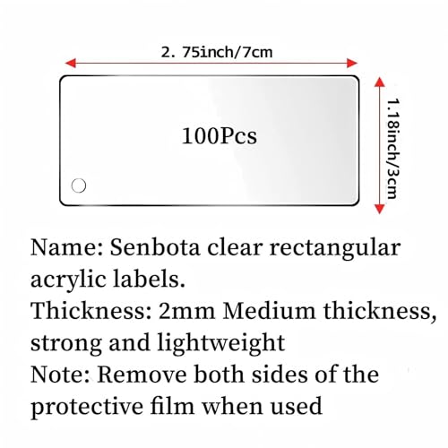 100 Pieces Rectangular Acrylic Blanks for Keychain Names Tags (100 Count)
