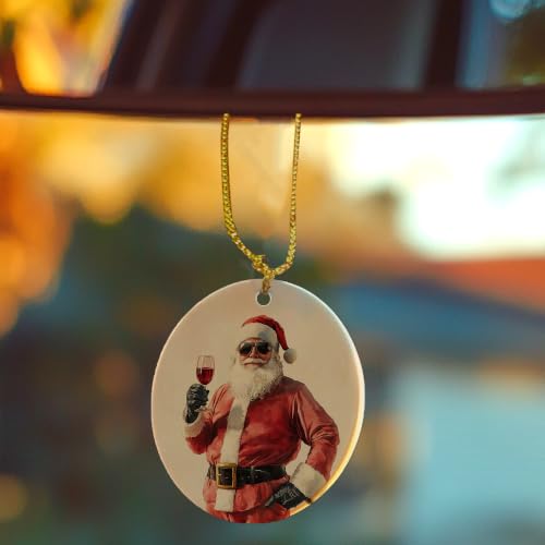 Santa Claus Wine Bar Christmas Ceramic Ornament