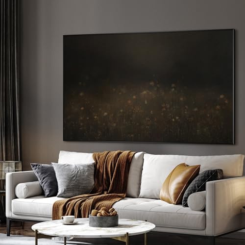 46"x72" Extra Large Framed Wall Art Dark Floral Meadow Moody Wildflower Field in Deep Earthy Tones Illustration for Home Living Room Bedroom Decor