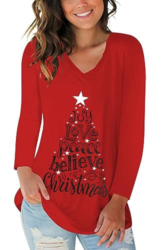 Merry Christmas Shirts for Women Cute Printed V