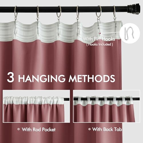 Dusty Rose Back Tab Blackout Curtains 52x72 Inches Long 2 Panels Set