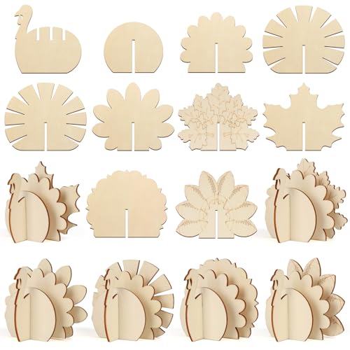 DIY 3D Turkey Thanksgiving Wood Crafts to Paint (24 Count)