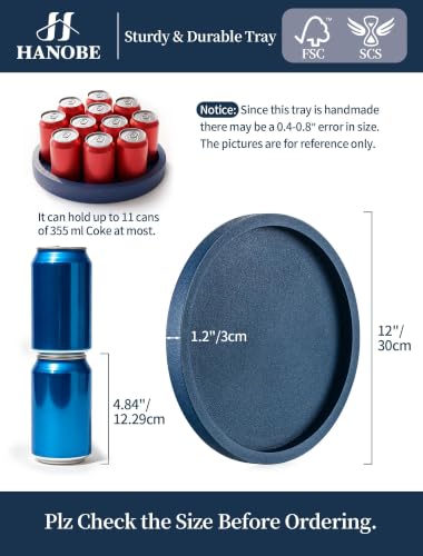 Navy Blue Round Decorative Trays for Coastal Coffee Table Decor