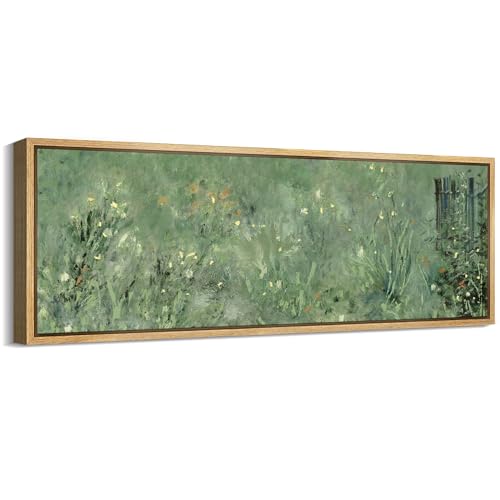 Large Framed Canvas Print Wall Art Meadow's Embrace Impressionist Wildflower Antique Retro Fine Art Illustrations Decorative Colorful for Bedroom